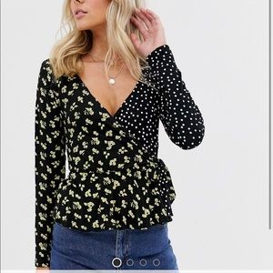 Wrap Floral Top Mixed Spot print